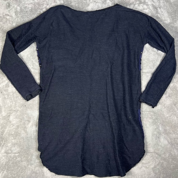 Free People Sweater Womens Medium Sequin Cheetah V-Neck Oversized Y2K Bling Goth - Picture 6 of 8